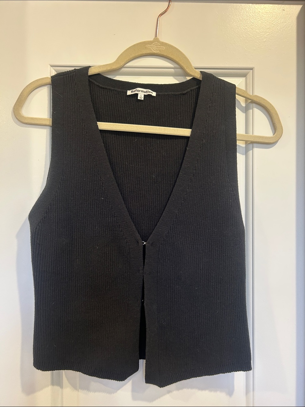 Reformation Black Ribbed V-Neck Vest Top Myrtle Cotton Sweater